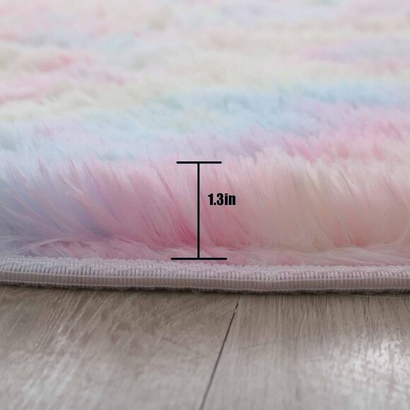 NEW Round Cotton Candy Tie-Dye Rainbow Area Accent Rug 6ft x 6ft - Picture 2 of 6